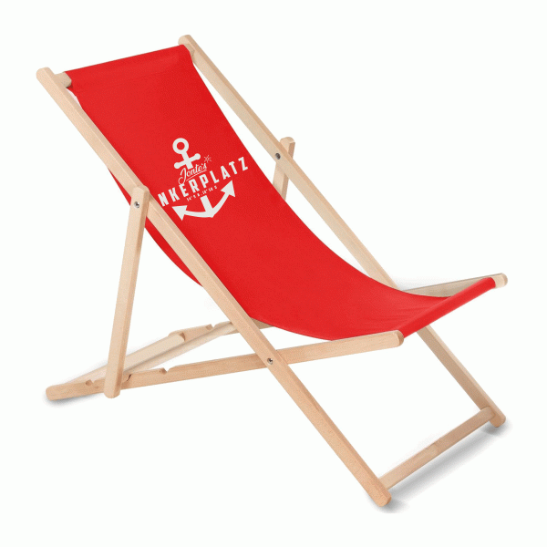 Ankerplatz Liegestuhl aus Holz mit Wunschnamen - Rot