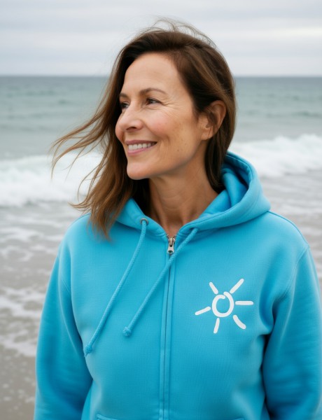ORGANIC ZIPPED HOOD MIT SONNE - Hawaiian Blue