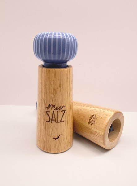 Scandi-Look Salz und Pfeffermühle aus Holz und Keramik - 17,3 cm - graviert