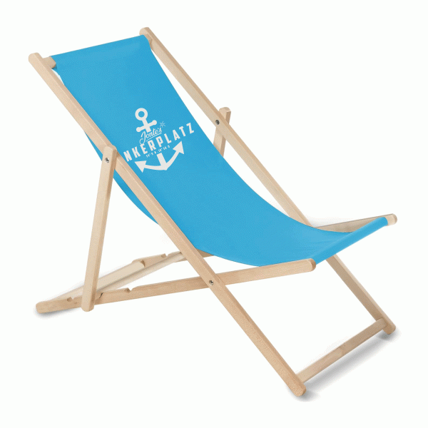 Ankerplatz Liegestuhl aus Holz mit Wunschnamen - Hellblau