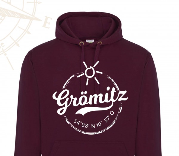 HOODIE - Weinrot - Grömitz Stempel Aufdruck