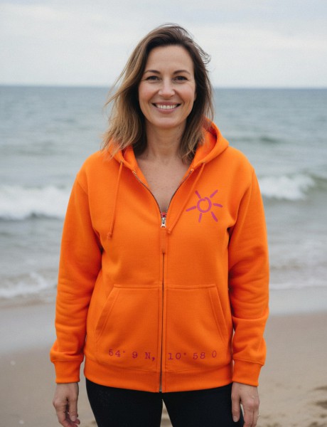 ORGANIC ZIPPED HOOD MIT SONNE - Orange crush