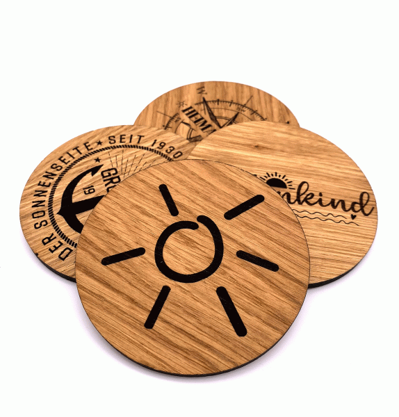4er Pack! Holz Untersetzer aus Eiche - Rund &amp; geölt FSC®