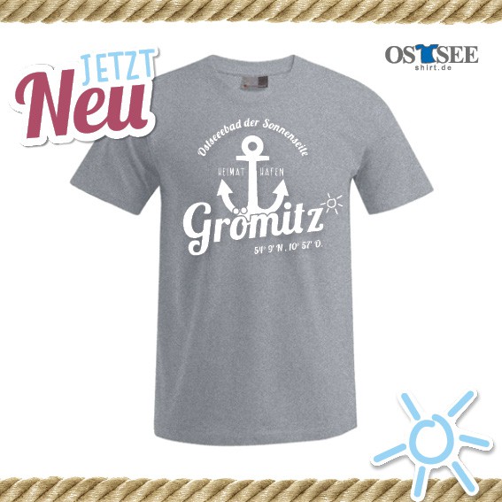 T-Shirt mit Anker Motiv Grömitz Grau