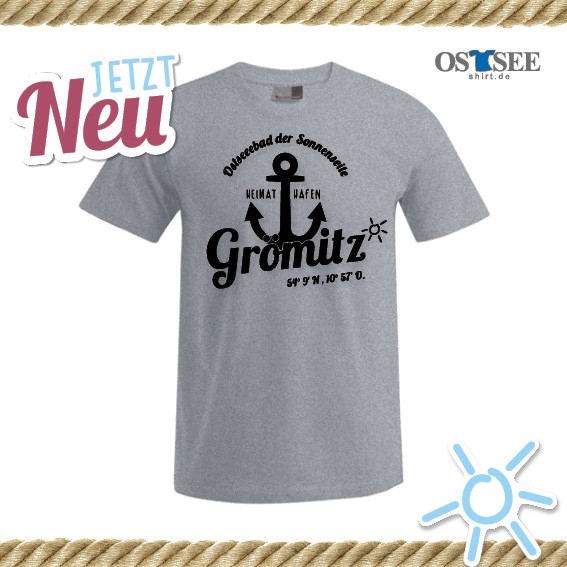 T-Shirt mit Anker Motiv Grömitz Grau