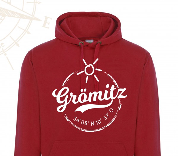 HOODIE - Rot - Grömitz Stempel Aufdruck