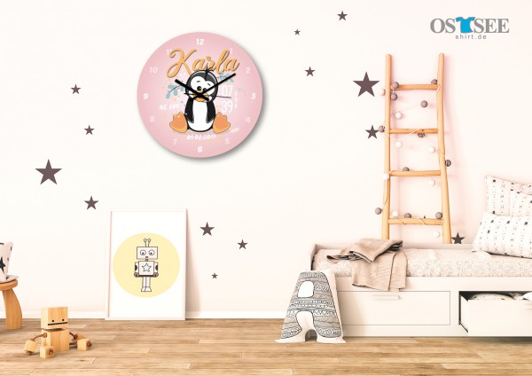 Uhr zur Geburt - Pinguine Karl - Personalisierbar-Copy-Copy