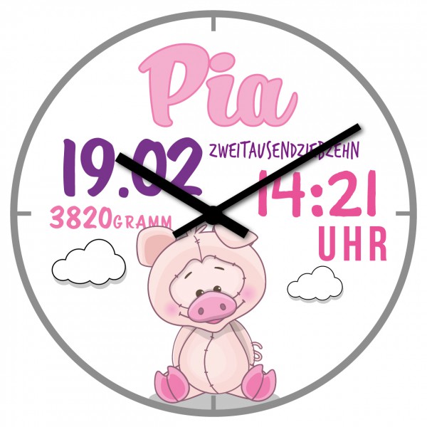 Uhr zur Geburt Schweinchen