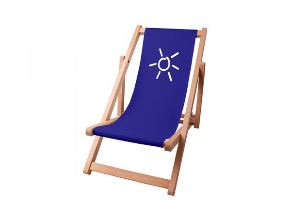 Kinder Sonnenplatz Liegestuhl aus Holz mit Wunschnamen - Blau
