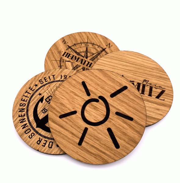 4er Pack! Holz Untersetzer aus Eiche - Rund &amp; geölt FSC®